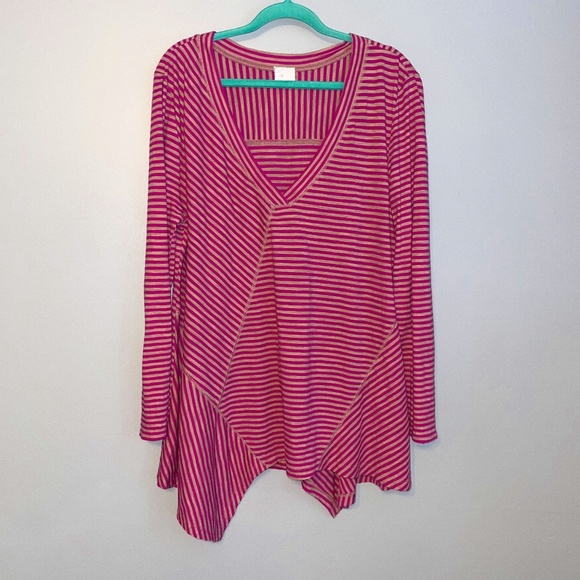EUC Anthropologie Postmark Asymmetrical Striped V Neck Top Size XL - Picture 2 of 8